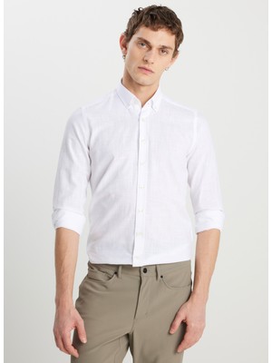 Altınyıldız Classics Slim Fit Düğmeli Yaka Beyaz Erkek Gömlek ACE020252168_BYZ