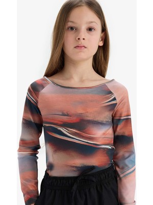 DeFacto Slim Fit Dar Kesim Kaçık Yaka Uzun Kollu Tişört Kız Çocuk D9268A825SP