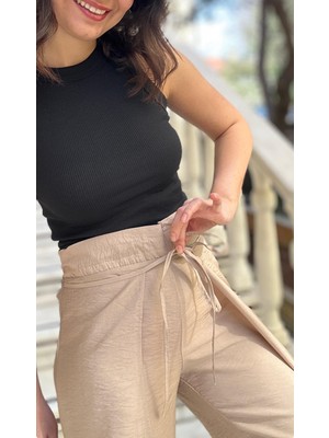 Kadın Camel Yırtmaçlı Pantolon