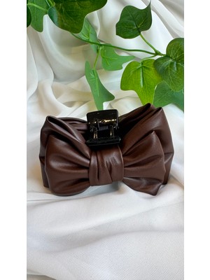 Kahverengi Deri Kumaş Fiyonk Model Mandal Toka