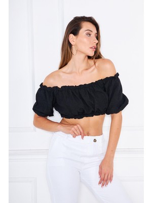 Büzgülü Keten Mini Bluz