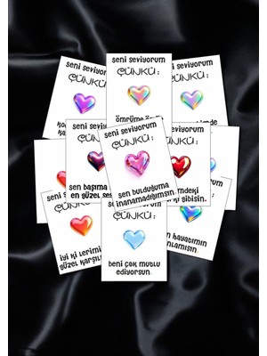 Hediye Kombini  12 Adet "seni Seviyorum Çünkü"  Anlamlı Güncel Aşk Sözlü Kartlar Sevgiliye Hediye Kartı SSÇ01C
