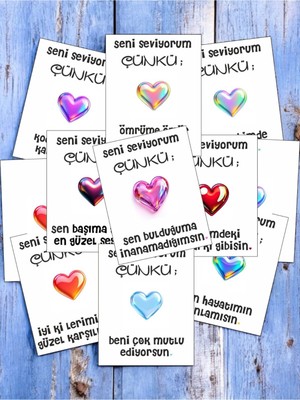Hediye Kombini  12 Adet "seni Seviyorum Çünkü" Sevgiliyi Mutlu Edecek Söz Kartları Sevgiliye Hediye Kartı SSÇ01J