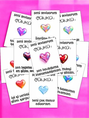Hediye Kombini  12 Adet "seni Seviyorum Çünkü" Sevgiliye Özel Iltifat Söz Kartları Sevgiliye Hediye Kartı Ssç01ö
