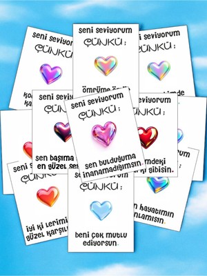 Hediye Kombini  12 Adet "seni Seviyorum Çünkü" Sevgiliye Özel Mesajlı Söz Kartları Sevgiliye Hediye Kartı SSÇ01N