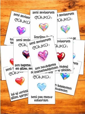 Hediye Kombini  12 Adet "seni Seviyorum Çünkü" Unutulmaz Güncel Aşk Sözlü Kartlar Sevgiliye Hediye Kartı SSÇ01D