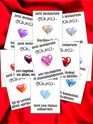 Hediye Kombini  12 Adet "seni Seviyorum Çünkü" Sevgiliye Ömürlük Söz Kartları Sevgiliye Hediye Kartı SSÇ01G