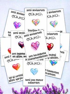 Hediye Kombini  12 Adet "seni Seviyorum Çünkü" Özlenen Sevgiliye Özel Söz Kartları Sevgiliye Hediye Kartı SSÇ01P