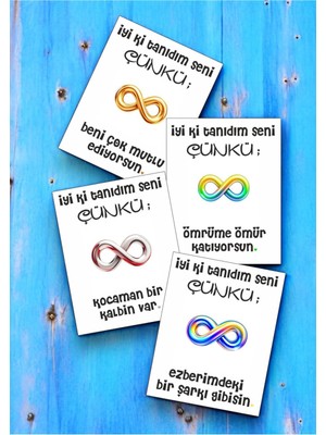 Hediye Kombini  12 Adet "iyi Ki Tanıdım Seni Çünkü" Sevgiliye Güzel Sözlü Kartlar Yıldönümü Hediye Kartı İTSÇ01A