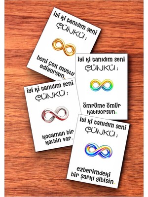 Hediye Kombini  12 Adet "iyi Ki Tanıdım Seni Çünkü" Sevgiliye Özel Mesajlı Söz Kartları  Yıldönümü Kartı İTSÇ01G