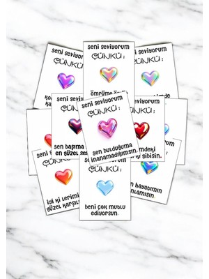 Hediye Kombini  12 Adet "seni Seviyorum Çünkü"  Romantik Güncel Aşk Sözlü Kartlar Sevgiliye Hediye Kartı SSÇ01B