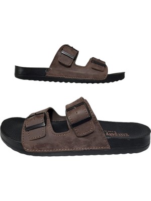 Elispoly Erkek Kahve Çift Tokalı Ultra Hafif Günlük Şık Terlik