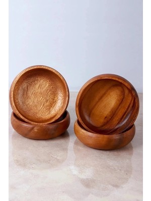 Flyinq Shops Akasya Çerezlik 4'lü Kuruyemiş Atıştırmalık Kase Dekoratif Ahşap Kase Doğal Sunumluk Çerezlik