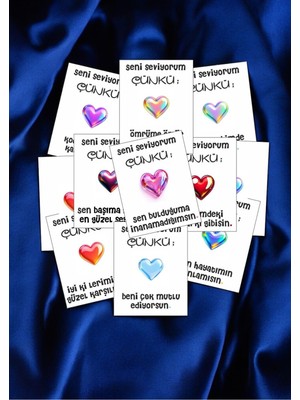 Hediye Kombini  12 Adet "seni Seviyorum Çünkü"  Romantik Güncel Aşk Sözlü Kartlar Sevgiliye Hediye Kartı SSÇ01A