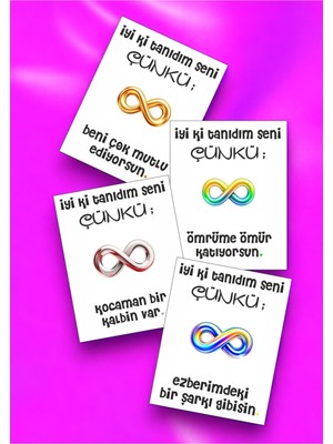 Hediye Kombini  12 Adet "iyi Ki Tanıdım Seni Çünkü" Sevgiliye Özel Mesajlı Söz Kartları Yıldönümü Kartı İTSÇ01S