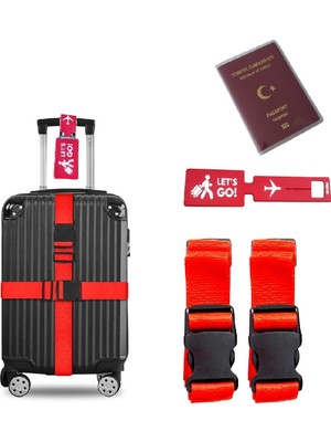 Valiz Kemeri 2 Adet + Etiket 1 Adet + Şeffaf Pasaport Kılıfı 1 Adet