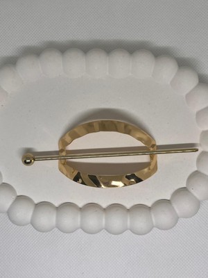 Kadın Topuz Toka Çubuk Oval Geçmeli Gold Renk Topuz Tokası