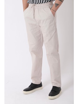 Stil Kombin Bel Lastikli Keten Pantolon PLDP-01K_0385