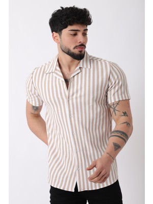 Apaç Yaka Çizgili Ottoman Kısa Kol Gömlek JL_40364