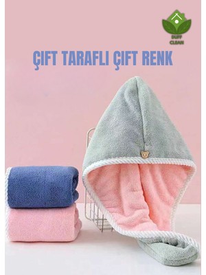 Duff Clean Çift Taraflı Çift Renk Saç Kurutma Havlusu Saç Bonesi Mikrofiber