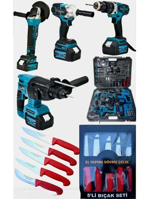 Ekinler Akülü Ultra 4'lü Profesyonel Set (Kırmızı Saplı Hediye Paketi) | 58V 5AH | ( Avuç Taşlama, Sds Plus Kırıcı Delici Hilti, Somun Sıkma Sökme, Vidalama Matkap )