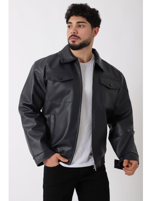 Bel Lastikli Kapaklı Oversize Suni Deri Mont Pldp 2998_50447