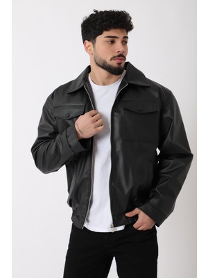 Bel Lastikli Kapaklı Oversize Suni Deri Mont Pldp 2998_50447