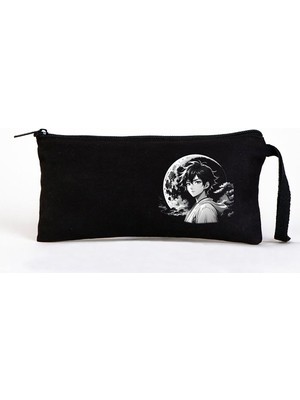 Beyaz Penguen Tattoo Bez Kalemlik Çanta 21X10 cm Siyah