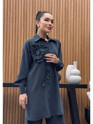 Cardella Premium Kalite Tncl Kumaş Çiçek Detaylı Ikili Takım Tesettür Takım