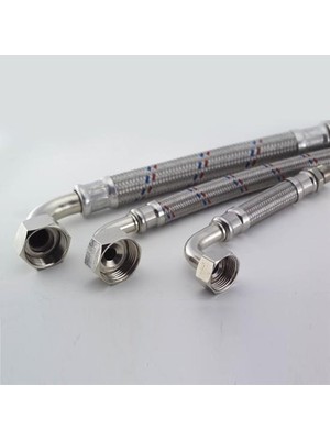 3/8 E-3/8 Paslanmaz Çelik Örgülü Dirsekli Flexıble Bağlantı 50 cm