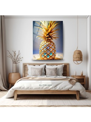 Glitglass Lüks Altın Ananas Cam Tablo - 4mm Temperli Cam