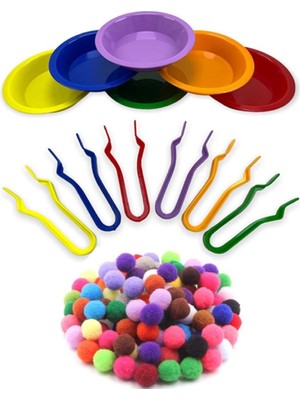 Aktarma Seti ( 6 Adet Kase 6 Adet Cımbız) 100 Adet Renkli Ponpon Renk Sıralama Koordinasyon