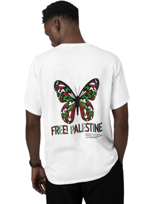 Filistin Özgürdür Kelebek Baskılı Oversize Unisex T-Shirt - %100 Pamuk, Nefes Alabilen Kaliteli Kumaş