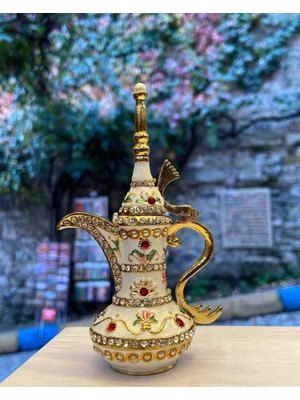 Swaroski Taşlı Dekoratif Ibrik – El Yapımı Lüks Osmanlı Tarzı Şık Şerbetlik, Antika Görünümlü Özel Kaplama Saray Stili Koleksiyonluk Hediyelik Dekor