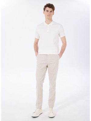 Bej Erkek Basic Çizgili Chino Pantolon F5SM-PNT 2303