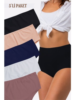 Odise Pamuklu Battal Büyük Beden Kadın Külot Yüksek Bel Bato 5 Li Paket Likralı Geniş Kenarlı