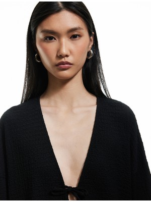 Koton Fiyonk Bağlama Detaylı Uzun Kollu Dokulu Uzun Hırka