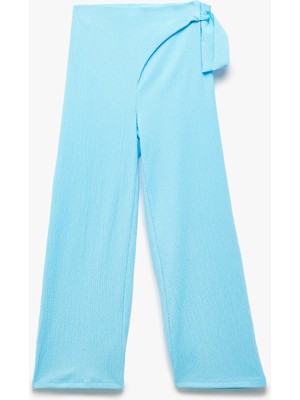 Koton Kız Çocuk Bağlama Detaylı Basic Bol Paça Pantolon Mavi Polyester Karışımlı Normal Bel
