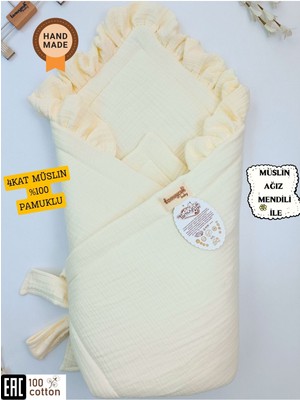 Tomuycuk Bebek Battaniyesi 4 Kat Müslin Bebek Kundağı Hastane Çıkışı Mevsimlik Yenidoğan Hediyelik