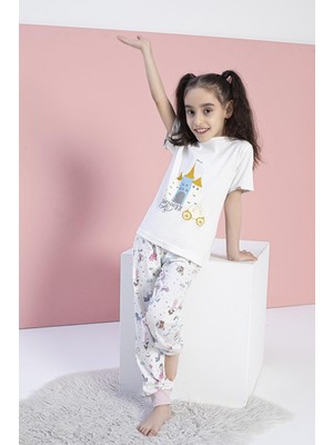 Kız Çocuk Kısa Kol Ekru Pijama Takım C0T6N0O-046