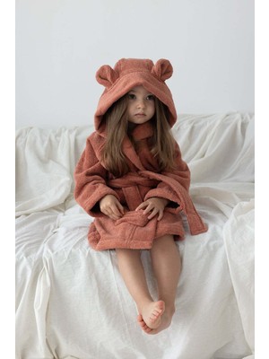 İrya Tiny Bear Organik Pamuk Çocuk Bornoz Kiremit