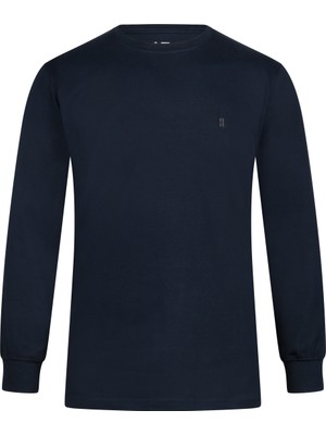Lacivert Regular Fit Bisiklet Yaka Pamuklu Sweatshirt