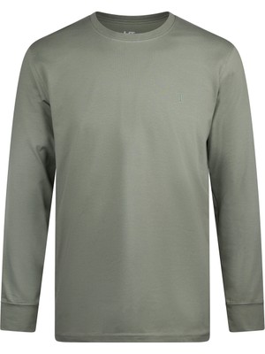 Haki Regular Fit Bisiklet Yaka Pamuklu Sweatshirt