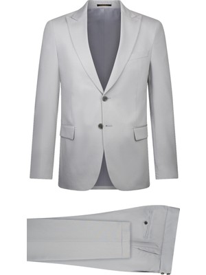 Gri Slim Fit Sivri Yaka Klasik Takım Elbise