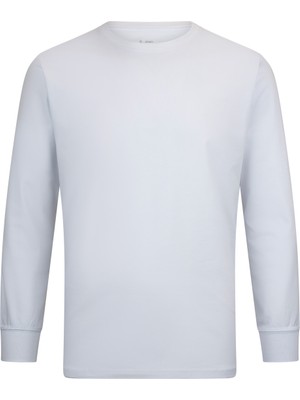 Beyaz Regular Fit Bisiklet Yaka Pamuklu Sweatshirt