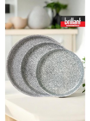 Brillant Lüks Granit 3'lü Tepsi Seti 36/32/28 cm Yanmaz Yapışmaz Tepsi Seti