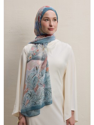 Fresh Flower Dreams Desen Ipek Krep Şal Okyanus