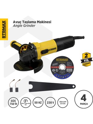 Rtrmax RTM1080 Avuç Taşlama Makinası 115 mm 750 W Devir Ayarlı