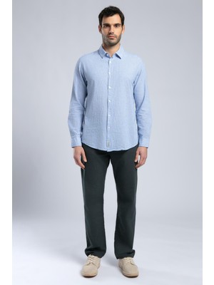 Lee Cooper Raul Erkek Uzun Kol Dokuma Gömlek Mavi-Beyaz