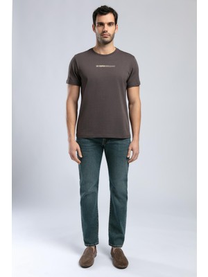 Lee Cooper Elvis Erkek %100 Pamuk O Yaka T-Shirt Kahve